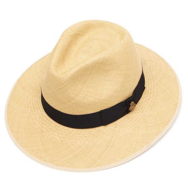 Classic Down Brim Panama Hat with Navy Band - Natural