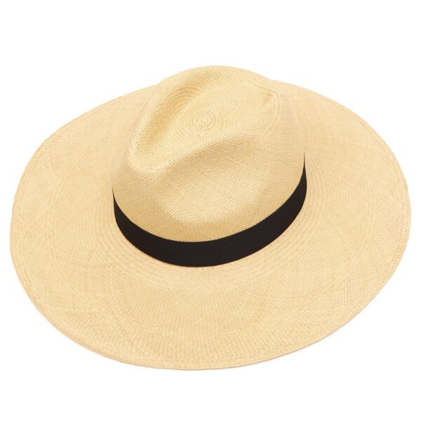 Jessica Wide Brim Panama Hat with Navy Band - Natural