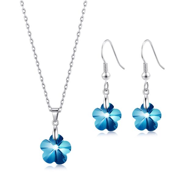 Sterling Silver Aquamarine Flower Set Created with Zircondia® Crystals