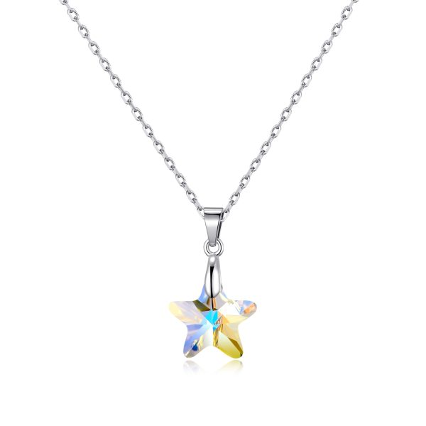 Sterling Silver Aurora Borealis Star Necklace Created with Zircondia® Crystals