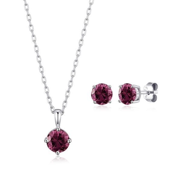 Sterling Silver June (Alexandrite) Birthstone Necklace & Earrings Set Created with Zircondia® Crystals