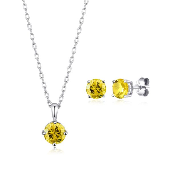 Sterling Silver November (Topaz) Birthstone Necklace & Earrings Set Created with Zircondia® Crystals