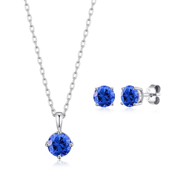 Sterling Silver September (Sapphire) Birthstone Necklace & Earrings Set Created with Zircondia® Crystals