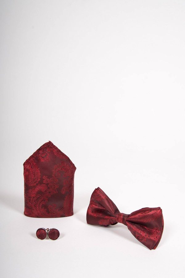 Wine paisley Bow Tie Set-Bow tie, pocket square, Cufflinks.