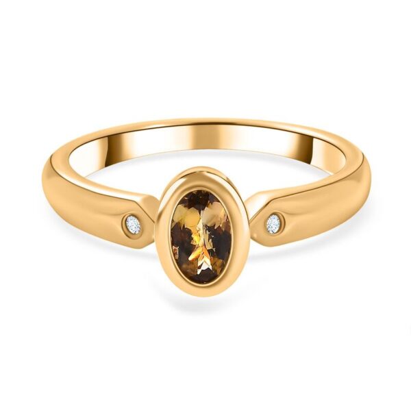 AA Natürlicher goldener Tansanit Weißer Diamant Ring 925 Silber Gelbgold Vermeil ca. 0.44 ct