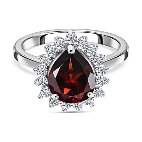 Roter Granat Weißer Zirkon Ring 925 Silber platiniert ca. 2.95 ct