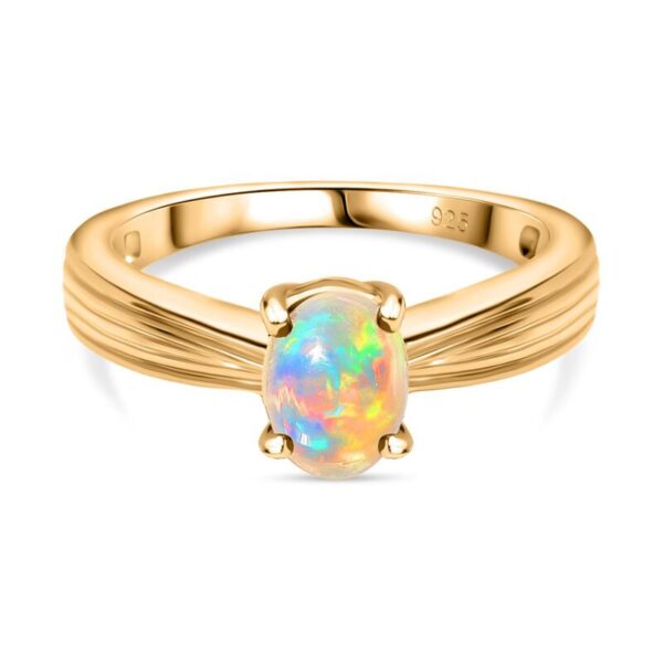 Natürlicher äthiopischer Welo Opal Ring 925 Silber Gelbgold Vermeil ca. 0.49 ct