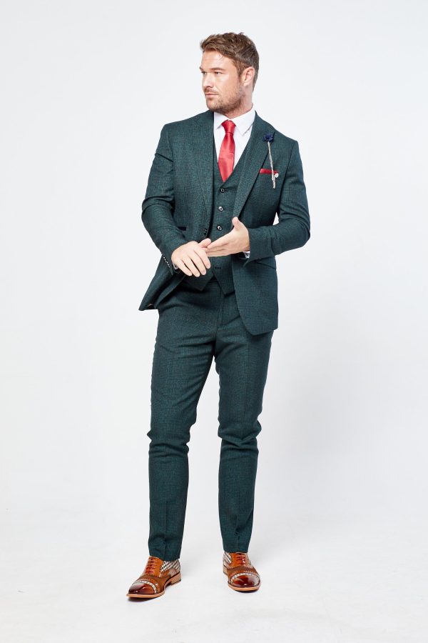 Caridi Olive Check Three Piece Suit