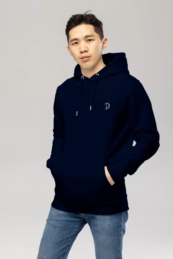 Pitod Embroidered Logo Hoodie Navy S Hoodie Tops Unisex Genderless Sustainable