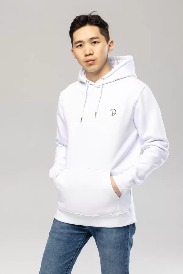 Pitod Embroidered Logo Hoodie White S Hoodie Tops Unisex Genderless Sustainable