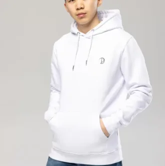 Pitod Embroidered Logo Hoodie White S Hoodie Tops Unisex Genderless Sustainable