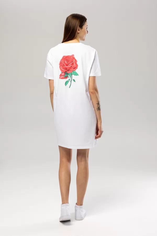 Pitod Flower T-Shirt Dress White XS Dress Tops Unisex Genderless Sustainable