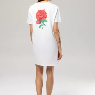 Pitod Flower T-Shirt Dress White XS Dress Tops Unisex Genderless Sustainable