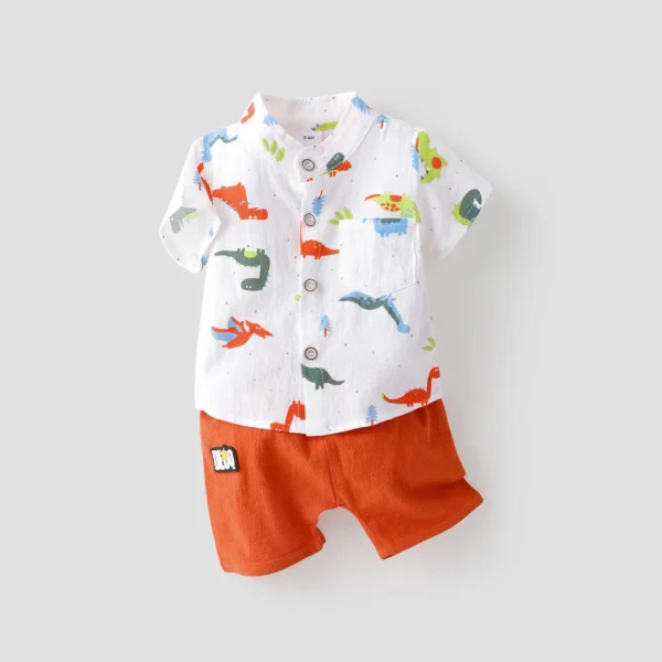 100 Cotton 2pcs Dinosaur Print Short sleeve Baby Set