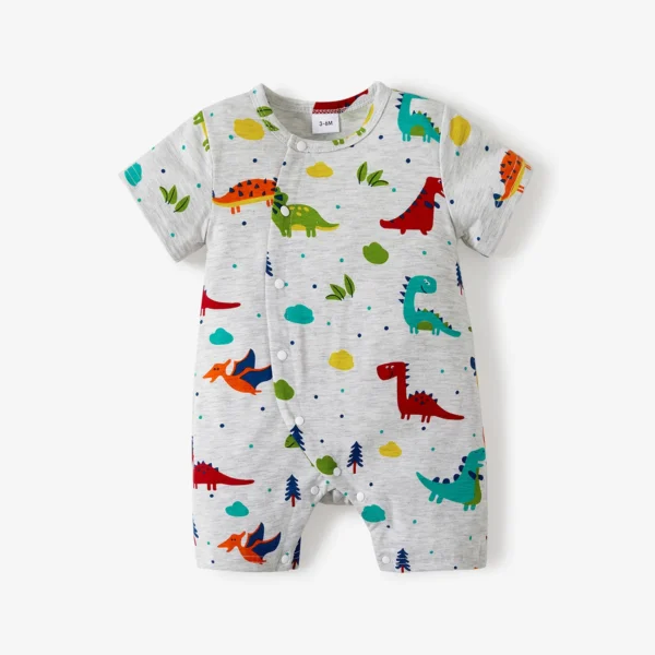 100 Cotton Dinosaur Print Short sleeve Grey Baby Romper