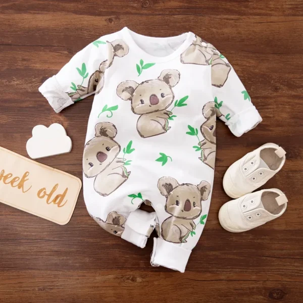 100 Cotton Koala Print Long sleeve Baby Jumpsuit