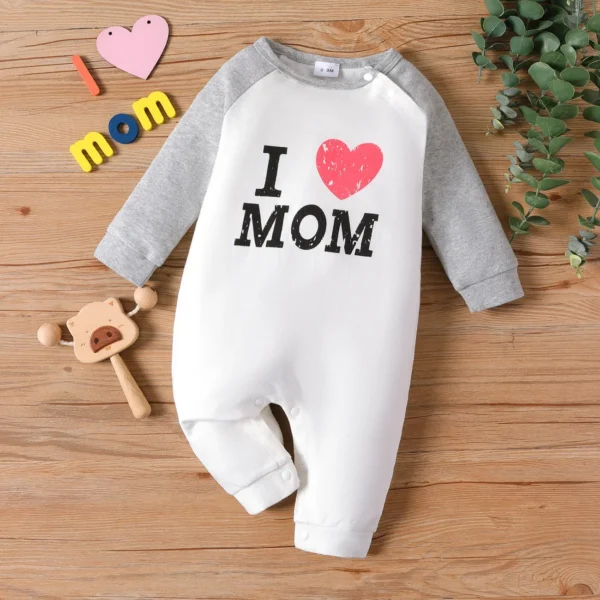 100 Cotton Letter and Heart Print Long sleeve Baby Jumpsuit