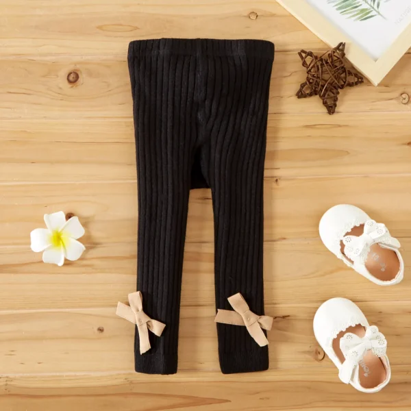 100 Cotton Solid Ribbed Bowknot Baby Stretchy Leggings