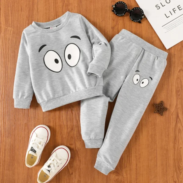 2 piece Toddler BoyGirl Eye Print Pullover Sweatshirt and Pants Casual Set