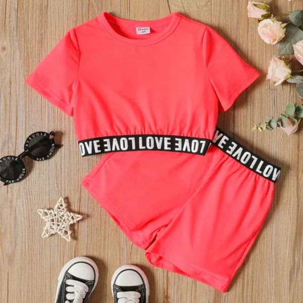 2 piece Toddler Girl Letter Print Crop Tee and Elasticized Shorts Set