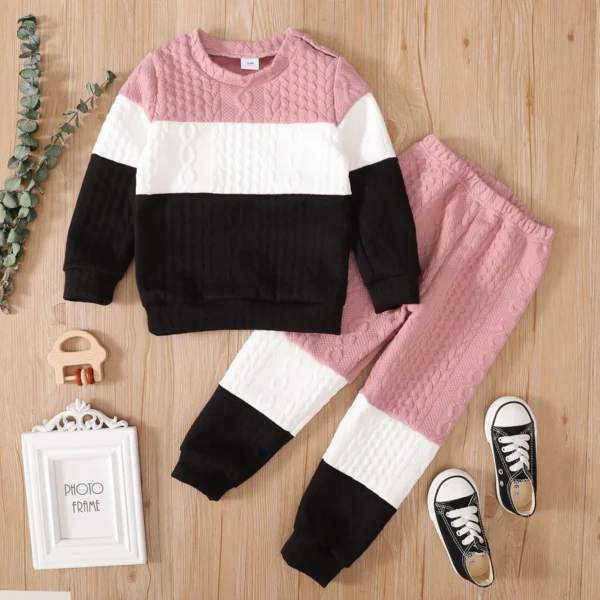 2 piece Toddler GirlBoy Colorblock Cable Knit Sweatshirt and Pants Set