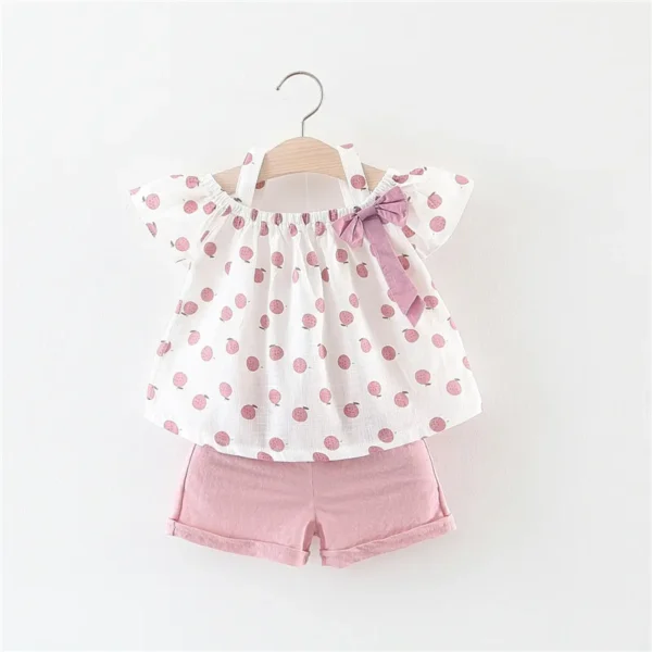 2 piece Toddler Girls Fruit Print Bow Top and Shorts Set