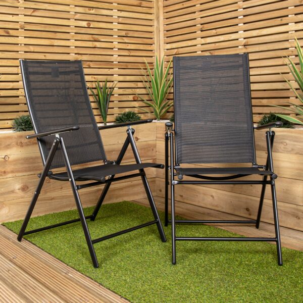 2 x Multi Position High Back Reclining Garden Outdoor Folding Chair in Black