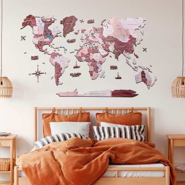 2D Wooden World Map Cappuccino