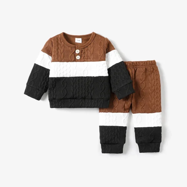 2pcs Baby Color Block Long sleeve Sweatshirt and Trousers Set