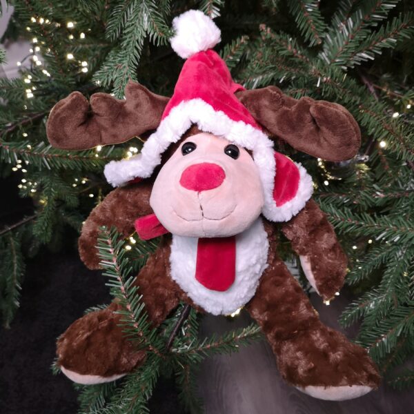 30cm Sitting Plush Christmas Reindeer with Red Hat Scarf