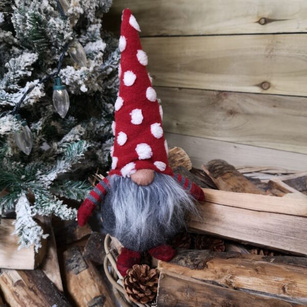 32cm Festive Christmas Red Grey Bearded Gonk with White Polka Dot Hat