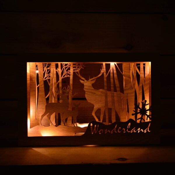 37cm Wooden Christmas Wonderland Reindeer Scene Lit with 40 Warm White LEDs