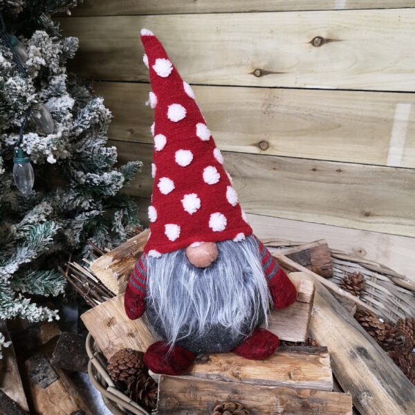 39cm Festive Grey Red Bearded Christmas Gonk with White Polka Dot Hat