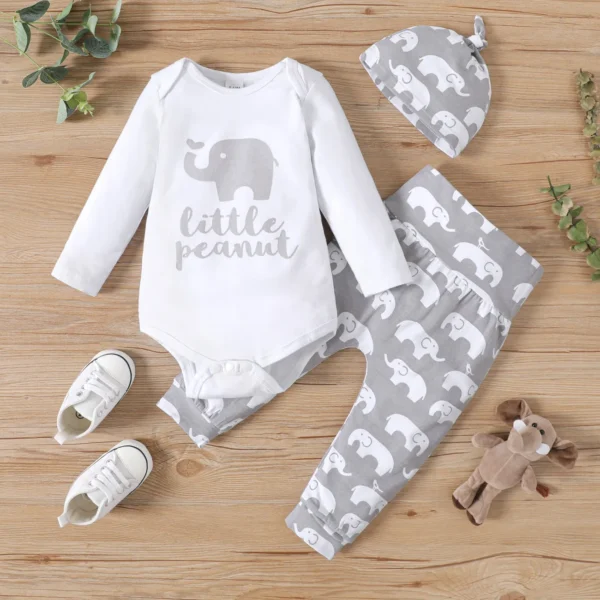 3pcs Baby BoyGirl 95 Cotton Long sleeve Letter and Elephant Print Set