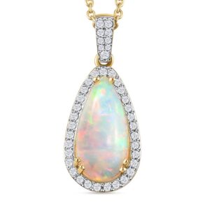 AA natürlicher äthiopischer Welo Opal und Zirkon Anhänger mit 50cm Kette 3 30 ct