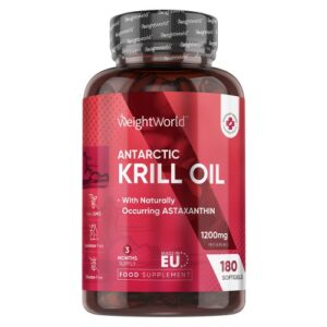 Antarctic Krill Oil 1200mg 180 Softgels with Astaxanthin Omega 3 Fish Oil Supplement for Heart Eyes