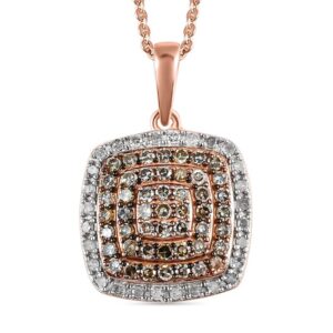 Art déco weißer und Champagner Diamant Anhänger mit Kette 0 75ct