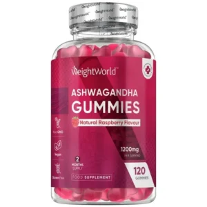 Ashwagandha Gummies 1200mg 120 High Strength Gummies Vegan Ashwagandha Supplement with Raspberry Flavour 2 Months Supply by WeightWorld