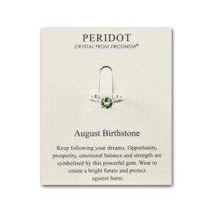 August Peridot Adjustable Birthstone Ring Created with Zircondia® Crystals