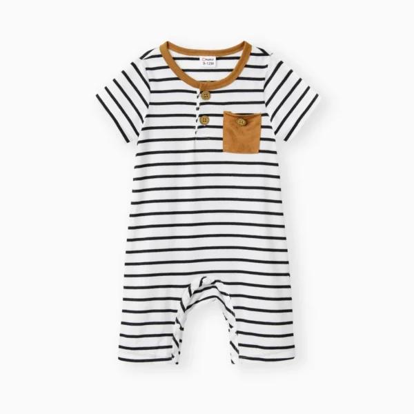 Baby Boy Striped Button Up Short sleeve Jumpsuit