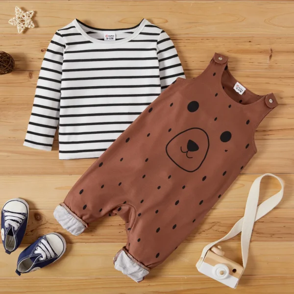 Baby Boy Striped Top Animal Overalls Sets