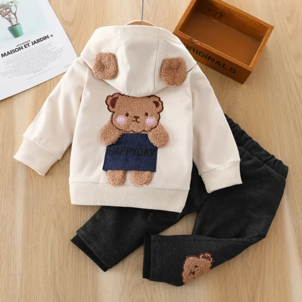 Baby BoyGirl 2pcs Bear Style Embroidered Hoodie Sweatshirt and Pants Set