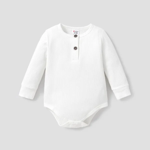 Baby BoyGirl 95 Cotton Ribbed Long sleeve Button Up Romper