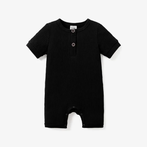 Baby BoyGirl 95 Cotton Ribbed Short sleeve Button Up Romper