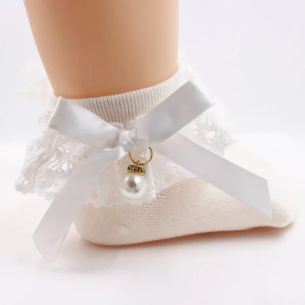 Baby Toddler Girl Bow Decor Lace Design Pearl Decor Socks