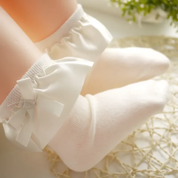 Baby Toddler Girl Bow Decor Silk Design Stretchy Solid Socks