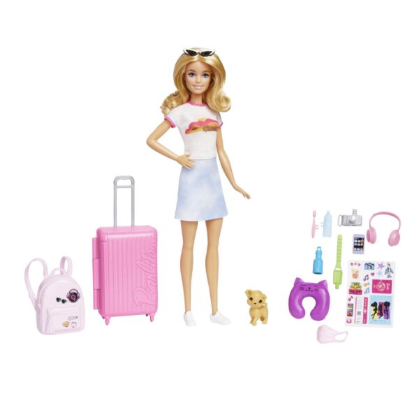 Barbie Malibu Travel Set 10+ Pieces Including Working Suitcase Puppy