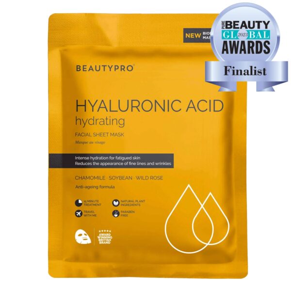 Beauty Pro HYALURONIC ACID Hydrating Facial Sheet Mask 100 Biodegradable