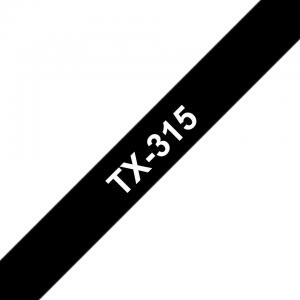 Brother TX315 White on Black 6mm x 15m Gloss Tape 14012J