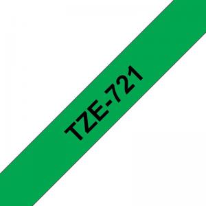 Brother TZE721 Black on Green 8M x 9mm Gloss Tape 14109J